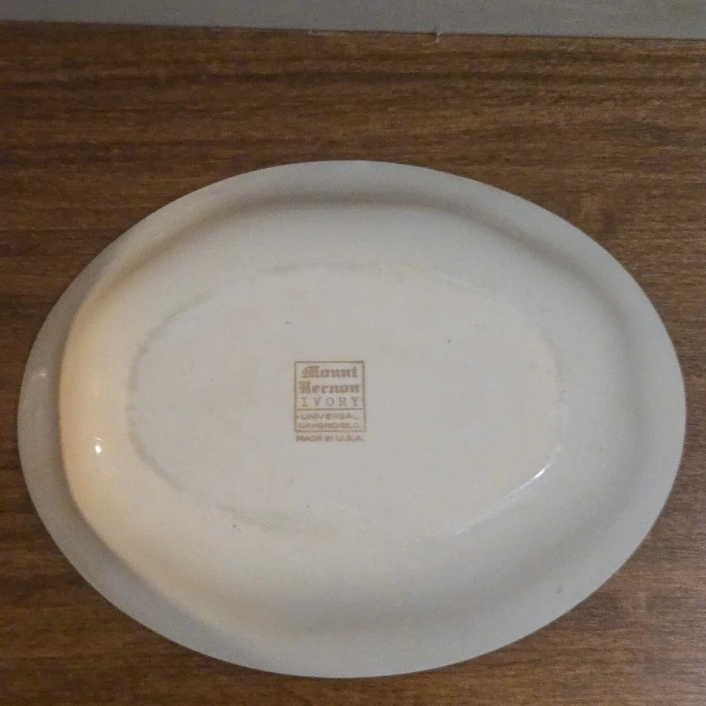 Universal Cambridge Cattail Ivory Pottery Oval Bowl and Dinner Plate Set USA